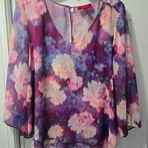 Purple floral flowy‎ layered top blouse Jennifer Lopez Size M